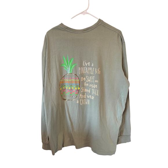 Natural Life Womens Pineapple Life Long Sleeve Tee Size XL Sage Green - Picture 1 of 4
